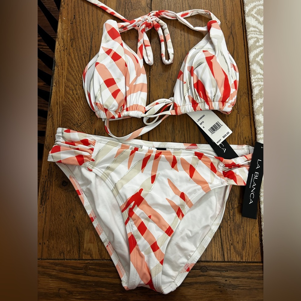 La Blanca Size 8 Women’s Bikini Coral & White New with Tags